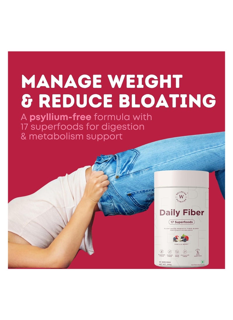 WELLBEING NUTRITION Wellbeing Nutrition Daily Fiber Powder | Weight Management, Manages Sugar Control, Bloating, Constipation & Acidity Relief | Organic Prebiotic Digestive Fiber Supplement | Vanilla Berry | 30 Servings  - Image 2