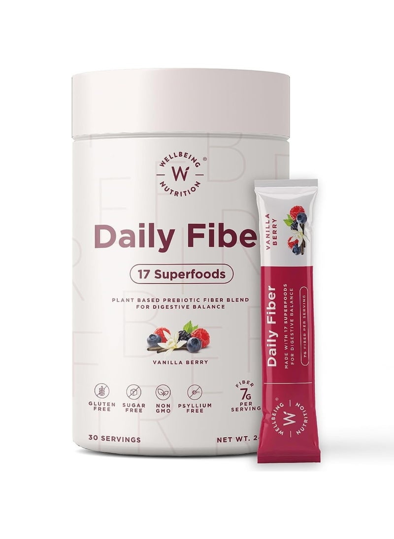 WELLBEING NUTRITION Wellbeing Nutrition Daily Fiber Powder | Weight Management, Manages Sugar Control, Bloating, Constipation & Acidity Relief | Organic Prebiotic Digestive Fiber Supplement | Vanilla Berry | 30 Servings  - Image 3