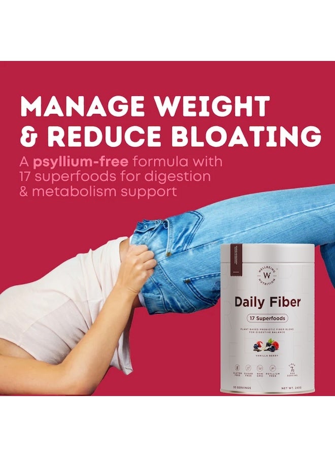 WELLBEING NUTRITION Daily Fiber Supplement for Constipation & Weight Loss (GLP-1) | 7g Natural & Organic Prebiotic Fiber, Isabgol Free | For Bloating, Indigestion, Acidity | Vanilla Berry, 30 Servings - Image 2