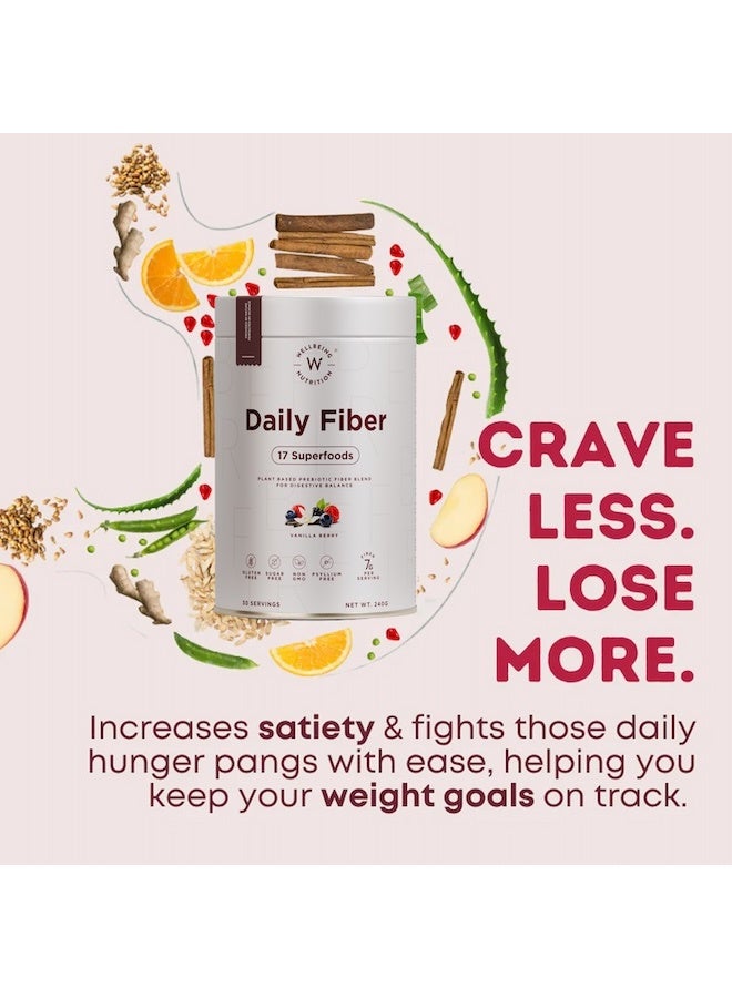 WELLBEING NUTRITION Daily Fiber Supplement for Constipation & Weight Loss (GLP-1) | 7g Natural & Organic Prebiotic Fiber, Isabgol Free | For Bloating, Indigestion, Acidity | Vanilla Berry, 30 Servings - Image 4
