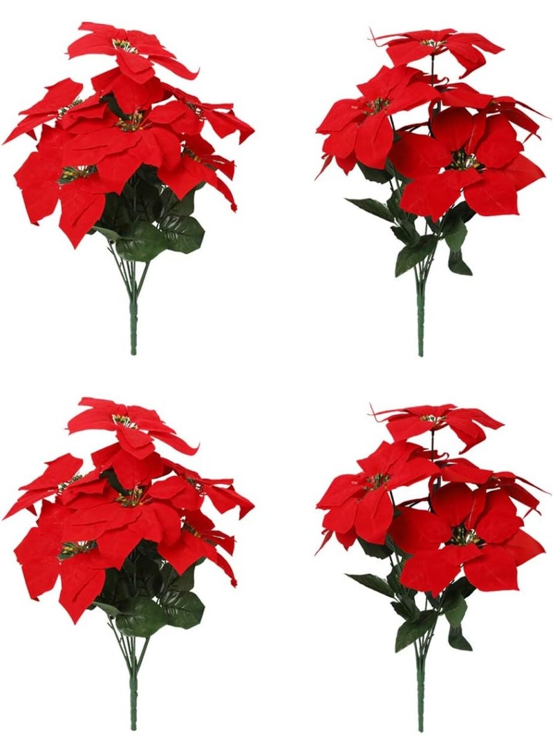 Tifuly Artificial Poinsettia Christmas Flowers – 4pcs, 7-Head Red Poinsettia Bouquets for Home, Door, Garden & Christmas Tree Decoration - Image 1