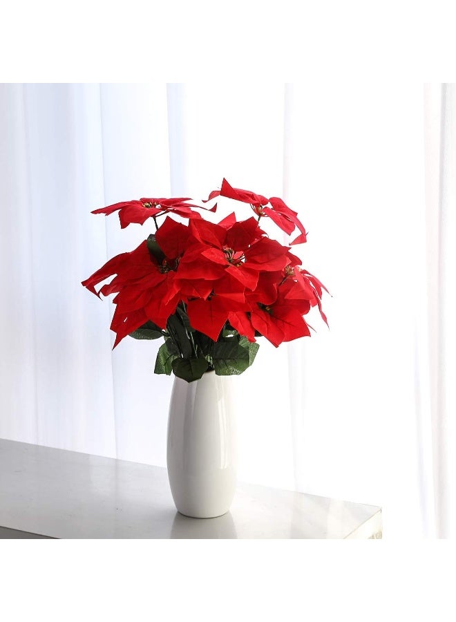 Tifuly Artificial Poinsettia Christmas Flowers – 4pcs, 7-Head Red Poinsettia Bouquets for Home, Door, Garden & Christmas Tree Decoration - Image 3