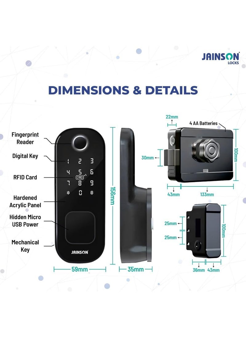 JAINSON Awakey A1 Smart Door Lock 5 Ways Unlocking Bluetooth Mobile APP Fingerprint RFID Card Passcode Mechanical Key 3 Years Warranty 60 Years of Trust
