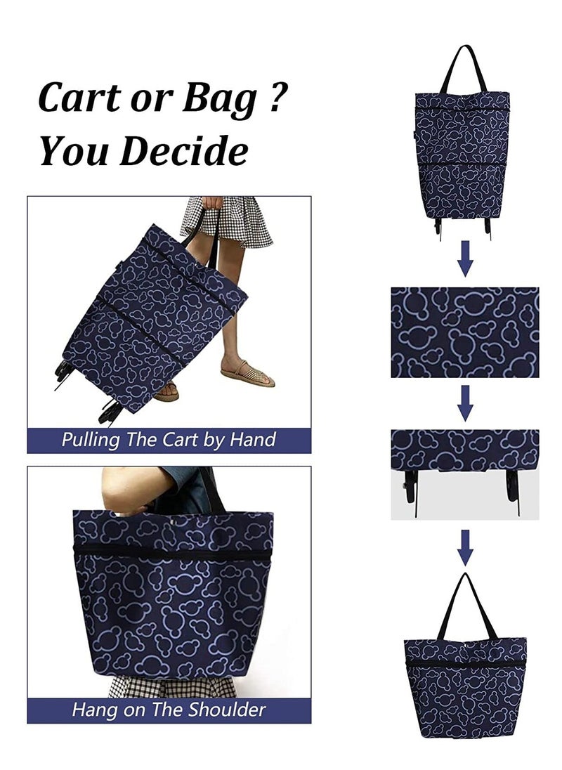 SYOSI - Foldable Shopping Bag with Wheels Reusable Shopping Bags Oxford Cloth Print - Convenient and Stylish Trolley Bag for Shopping and Travel Grocery Bags Trolley Bag on Wheels Large - Image 1
