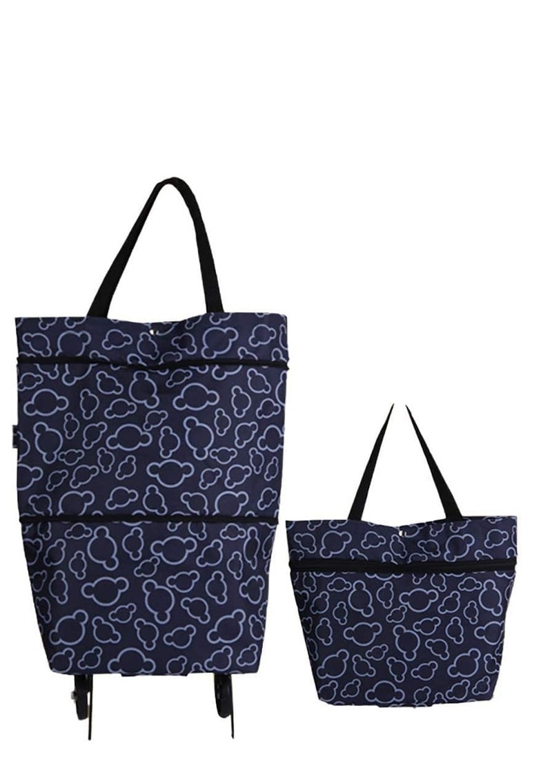 SYOSI - Foldable Shopping Bag with Wheels Reusable Shopping Bags Oxford Cloth Print - Convenient and Stylish Trolley Bag for Shopping and Travel Grocery Bags Trolley Bag on Wheels Large - Image 1