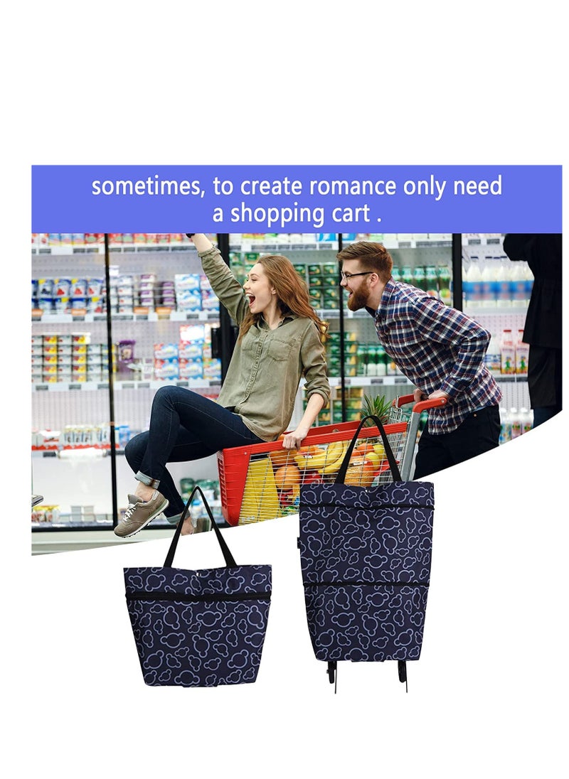 SYOSI - Foldable Shopping Bag with Wheels Reusable Shopping Bags Oxford Cloth Print - Convenient and Stylish Trolley Bag for Shopping and Travel Grocery Bags Trolley Bag on Wheels Large - Image 1