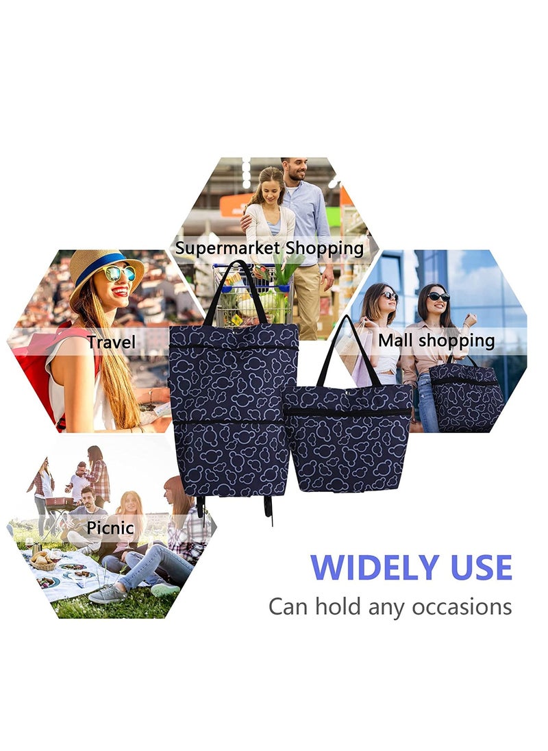 SYOSI - Foldable Shopping Bag with Wheels Reusable Shopping Bags Oxford Cloth Print - Convenient and Stylish Trolley Bag for Shopping and Travel Grocery Bags Trolley Bag on Wheels Large - Image 1