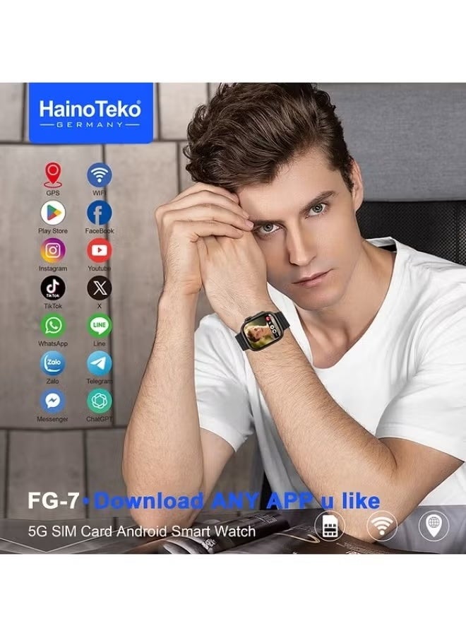 HainoTeko FG-7 5G Smartwatch with SIM Support, GPS Location Tracking, HD Camera, Wi-Fi Connectivity, Android Operating System, IP67 Waterproof Fitness Watch with Heart Rate & Health Monitoring, Long Battery Life, Large Full Touch Display, Compatible with Android & iOS Phones for Daily Use, Sport & Outdoor Activities - Image 2