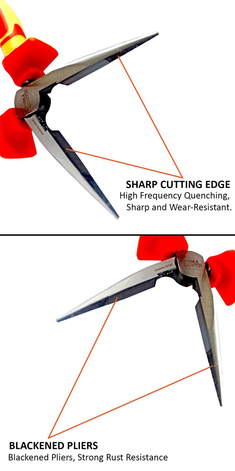 HARDEN 8" Insulated Long Nose VDE Pliers, Withstand 1000V - 800108 - Image 3
