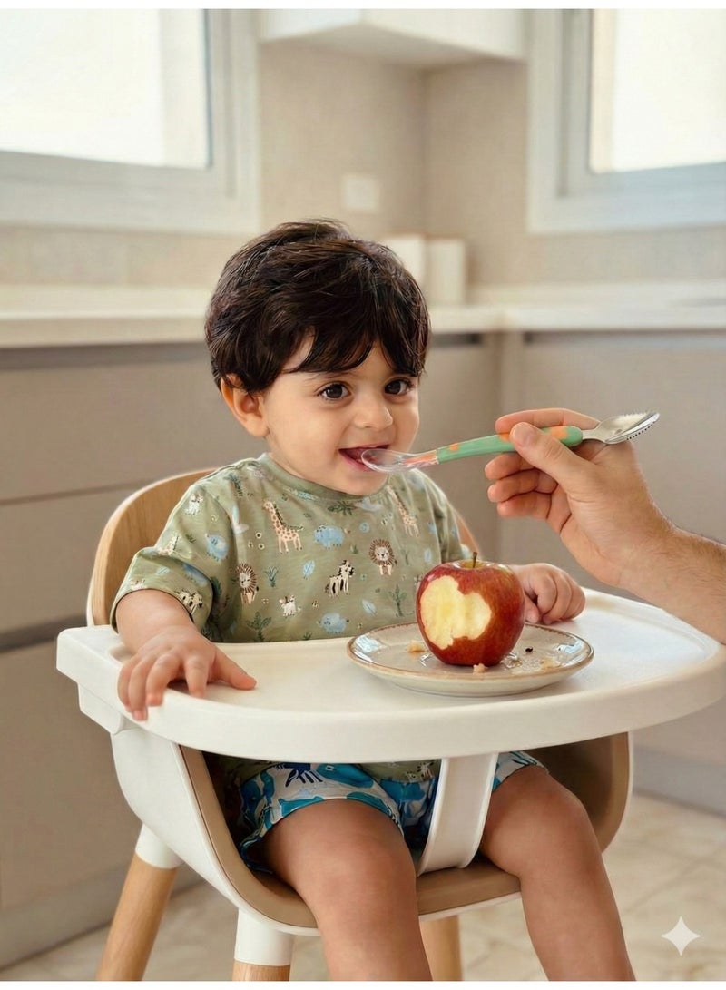 2-in-1 Baby Fruit Scraping Spoon and Soft Silicone Feeding Spoon - Dual-Sided Stainless Steel and Food-Grade Silicone Utensil for Infants and Toddlers - Image 1