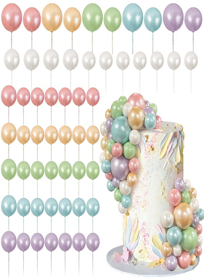 RASSLISA 56 PCS Ball Cake Picks Colorful Ball Shaped Cake Topper Pearl Balls Cupcake Cake Insert Topper for Birthday Party Wedding Decoration Supplies Candy Series Six Colors - Image 1
