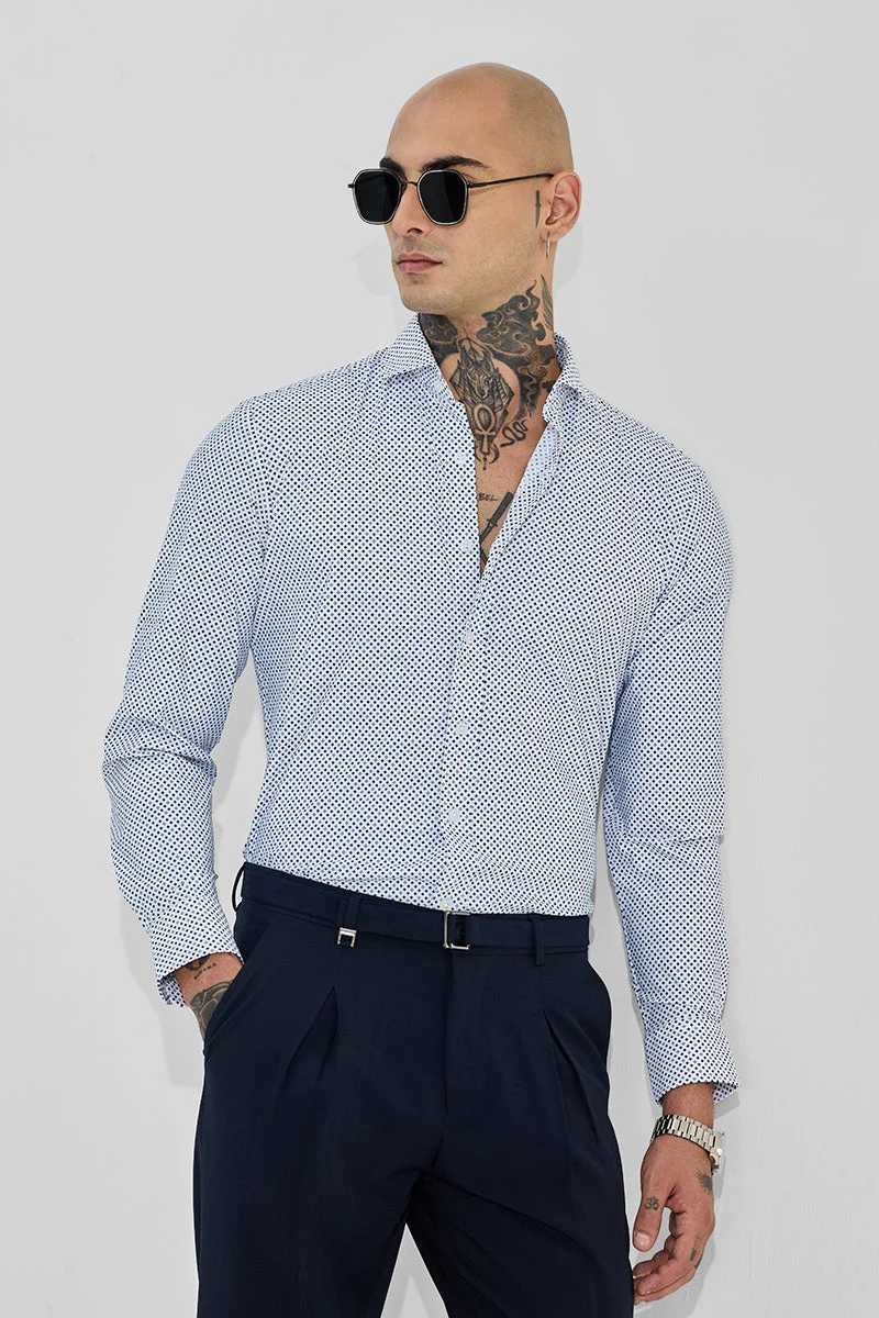 SNITCH White Geometric Long Sleeve Slim Fit Shirt