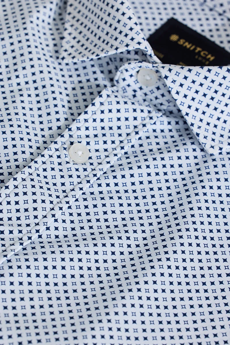 SNITCH White Geometric Long Sleeve Slim Fit Shirt