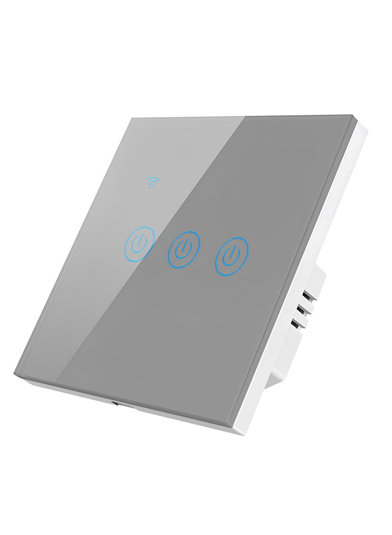 WiFi Smart Wall Light Switch, No Neutral Wire Required, No Hub Required, Compatible with Google Home & Alexa, Touch & App Remote Control, Timing Function & Voice Control  (Gang 3, Grey) - Image 1