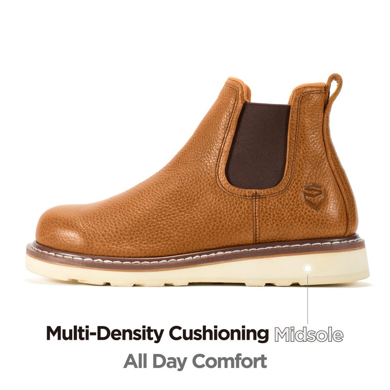 SUREWAY Men's Slip On Chlesea Work Boots for Men - Soft Toe,Lightweight Comfortable,Full Grain Leather,Slip-resistant Wedge Sole,Light Brown,Size 10.5 - Image 4