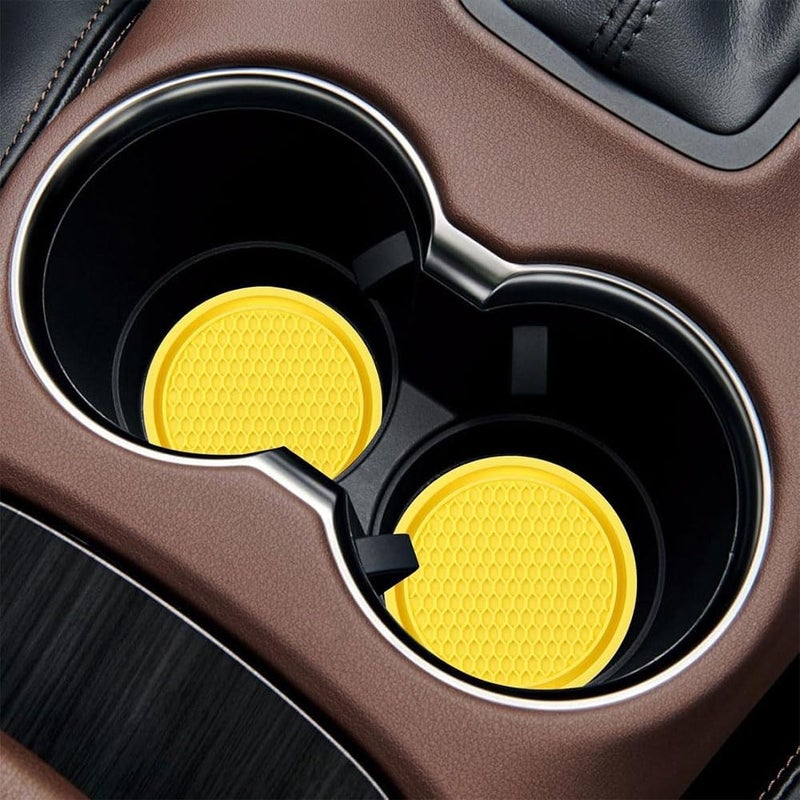 2 Pcs Car Cup Holder Coaster for Renault Clio V Life/Zen/Intens/R.S. Line 2019-2024,Flexible Rubber Insert Non Slip Shockproof Embedded Ornaments Pad Interior Accessories,F/Yellow - Image 5