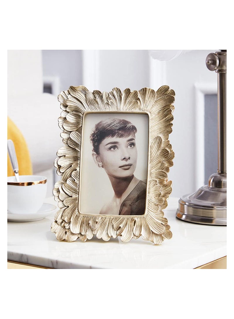 Vintage Picture Frame 4x6" Golden feather Antique Photo Frame for Desktop Display and Wall Mount Home Decor, Photo Gallery, Art - Image 2