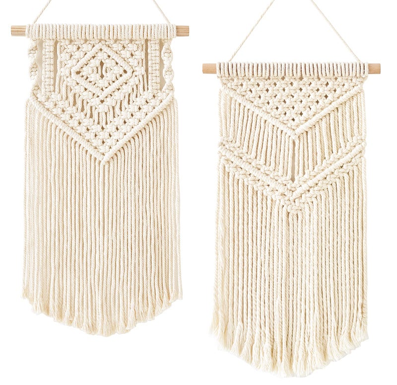 Dahey 2 Pcs Macrame Wall Hanging Small Woven Tapestry Wall Art Decor  Beautiful for Boho Home Decor Apartment Nursery Party Decorations 165 L x 10 W and 175x 10W Small