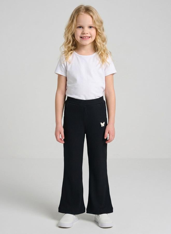Take Two Girls Black Textured Butterfly Print Flared Pants By Juniorloom - Image 1