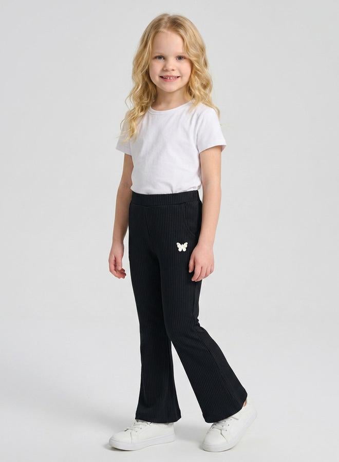 Take Two Girls Black Textured Butterfly Print Flared Pants By Juniorloom - Image 2