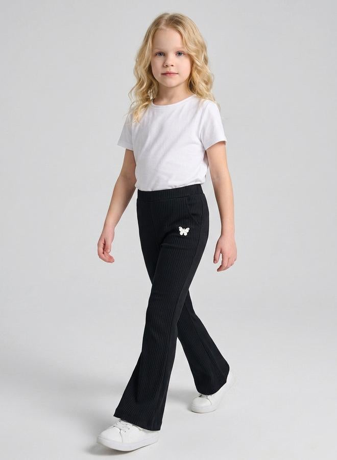 Take Two Girls Black Textured Butterfly Print Flared Pants By Juniorloom - Image 4