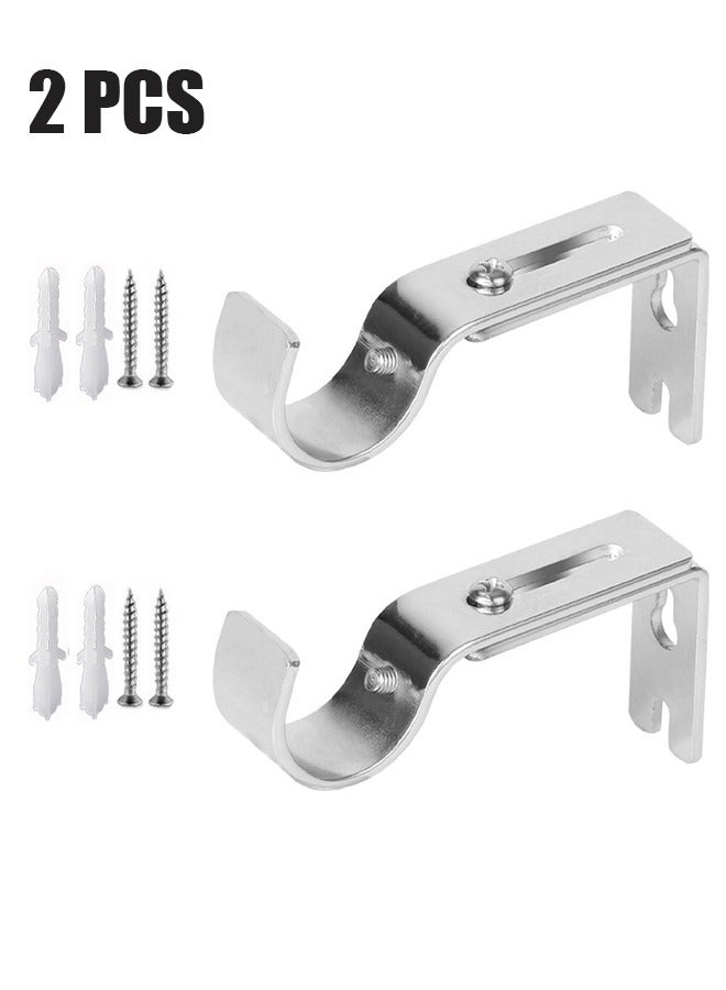2 Pcs Adjustable Curtain Rod Brackets for Adjustable Premium Rod Bracket for Walls Curtain Rod Holder Window Curtain Rod Support Hanger Heavy Duty Curtain Rod Brackets Holders (Silver) - Image 1