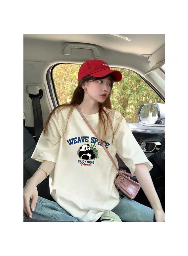 TonLion Women's Short Sleeve T-shirt 2025 Summer Cotton Basic Tee Loose Fit Slimming Round Neck Top For Petite - Image 2