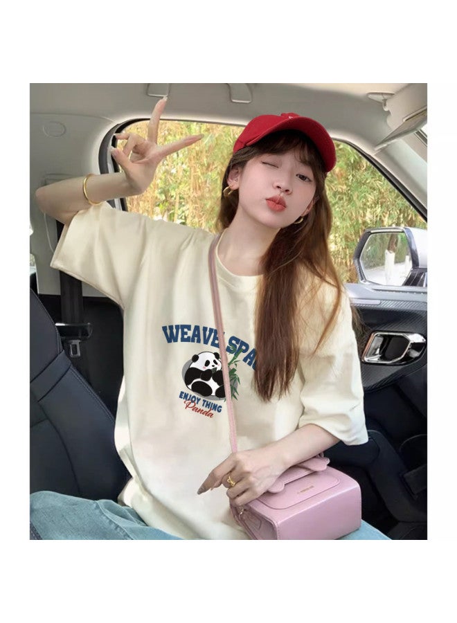 TonLion Women's Short Sleeve T-shirt 2025 Summer Cotton Basic Tee Loose Fit Slimming Round Neck Top For Petite - Image 4