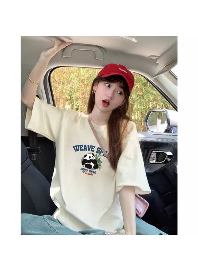 TonLion Women's Short Sleeve T-shirt 2025 Summer Cotton Basic Tee Loose Fit Slimming Round Neck Top For Petite - Image 3