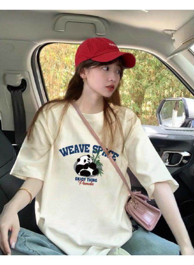 TonLion Women's Short Sleeve T-shirt 2025 Summer Cotton Basic Tee Loose Fit Slimming Round Neck Top For Petite - Image 1