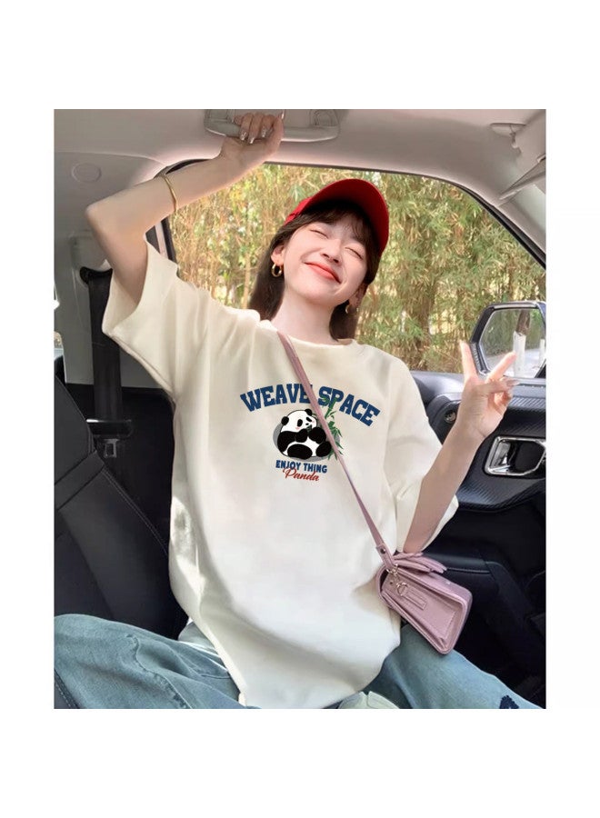 TonLion Women's Short Sleeve T-shirt 2025 Summer Cotton Basic Tee Loose Fit Slimming Round Neck Top For Petite - Image 5