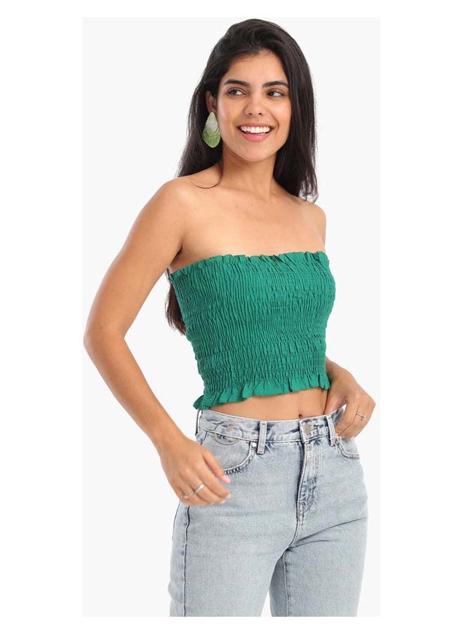 Clue Textured Strapless Top with Frills  - Image 1