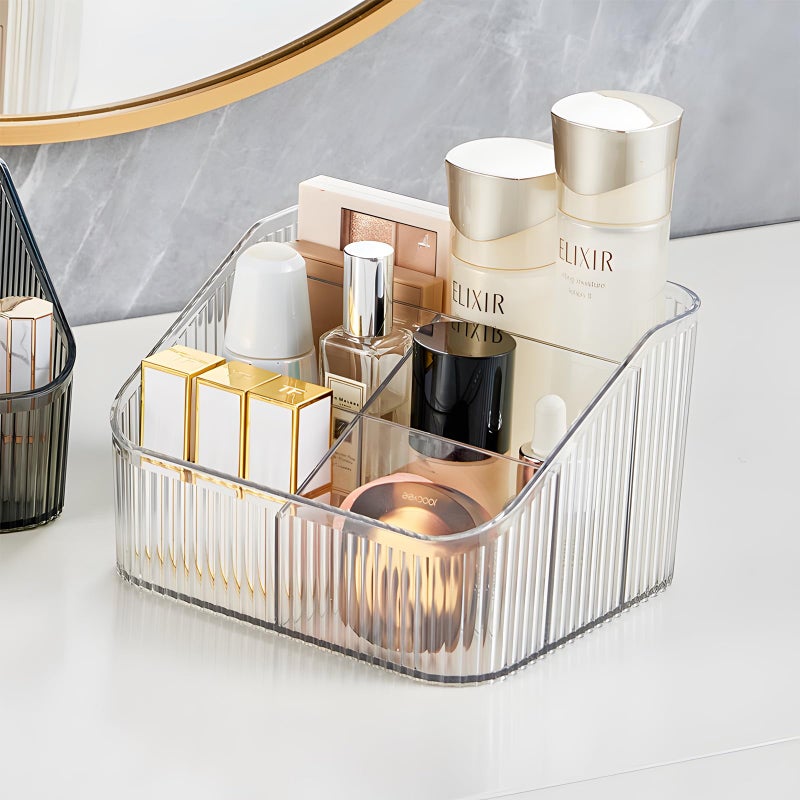 OSteed Clear Makeup Brush Holder & Organizer for Vanity, Bathroom Countertop - 5 Cup Toiletry Organizer, Storage & Display for Skincare, Perfume, Hairbrush, Sunglasses & Desk Accessories - Image 2