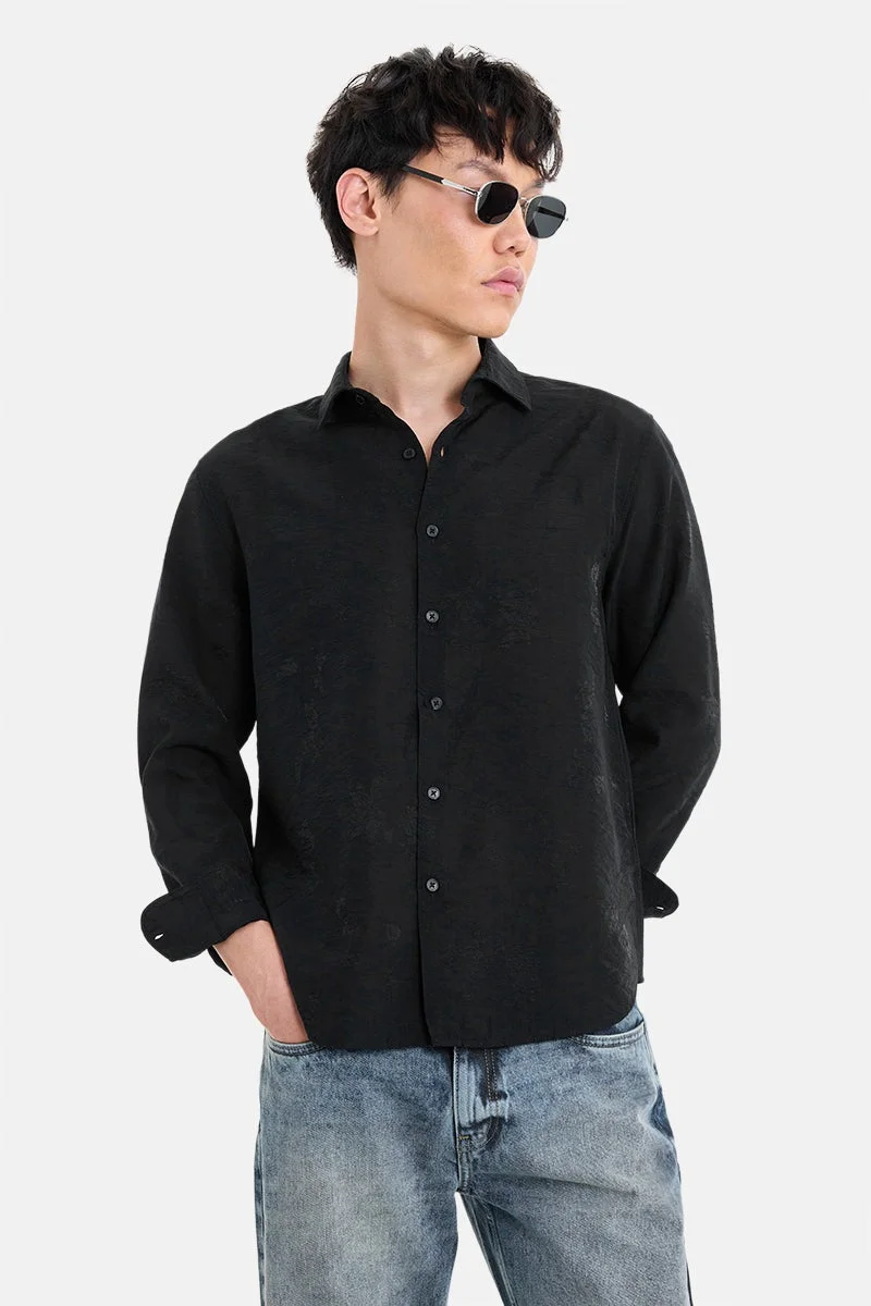 سنيتش Black Textured Long Sleeve Regular Fit Shirt
