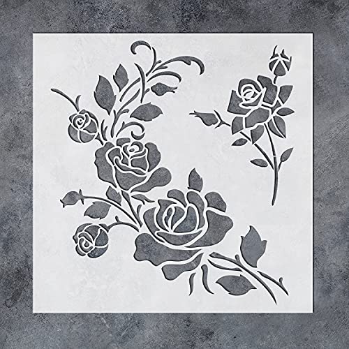 G GSS Designs Corner Flower Rose Stencil - Reusable Stencils For Painting On Wood Canvas Wall Furniture - Mylar Stencil For Crafts And Decorations 12X12 Inch - Image 1