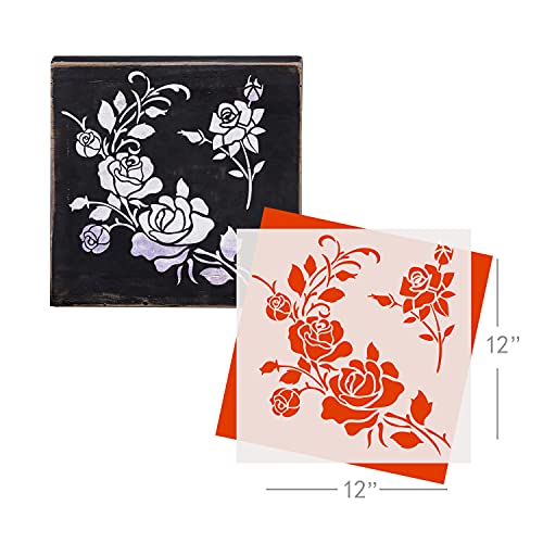 G GSS Designs Corner Flower Rose Stencil - Reusable Stencils For Painting On Wood Canvas Wall Furniture - Mylar Stencil For Crafts And Decorations 12X12 Inch - Image 2