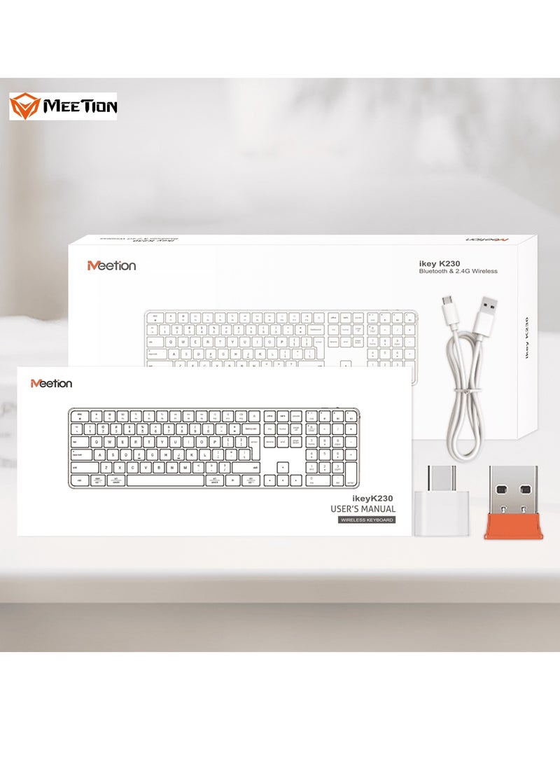 MEETION Full Keys 2.4G and Bluetooth Three Modes Keyboard ikey K230 Scissor Key Switch Keycaps With a 109 Key Full-Sized Layout Ultra-Slim Dual Mode Wireless Keyboard (English+Arabic, Black) - Image 2