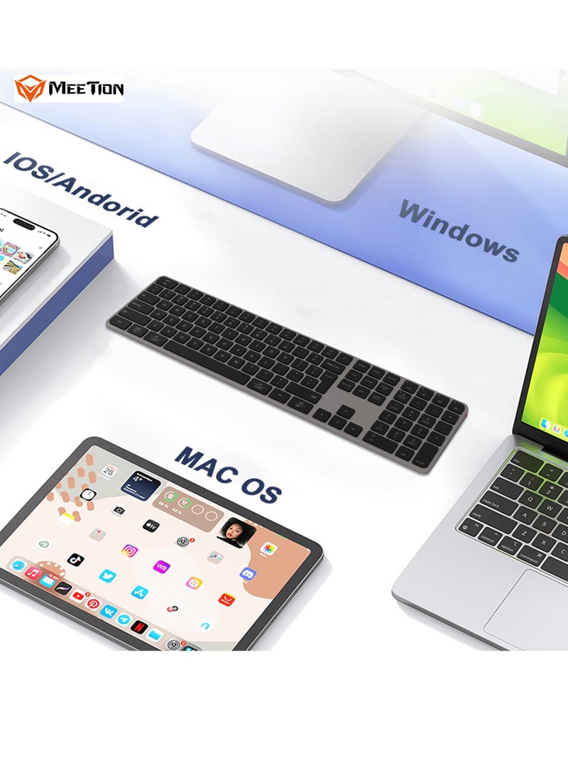 MEETION Full Keys 2.4G and Bluetooth Three Modes Keyboard ikey K230 Scissor Key Switch Keycaps With a 109 Key Full-Sized Layout Ultra-Slim Dual Mode Wireless Keyboard (English+Arabic, Black) - Image 3