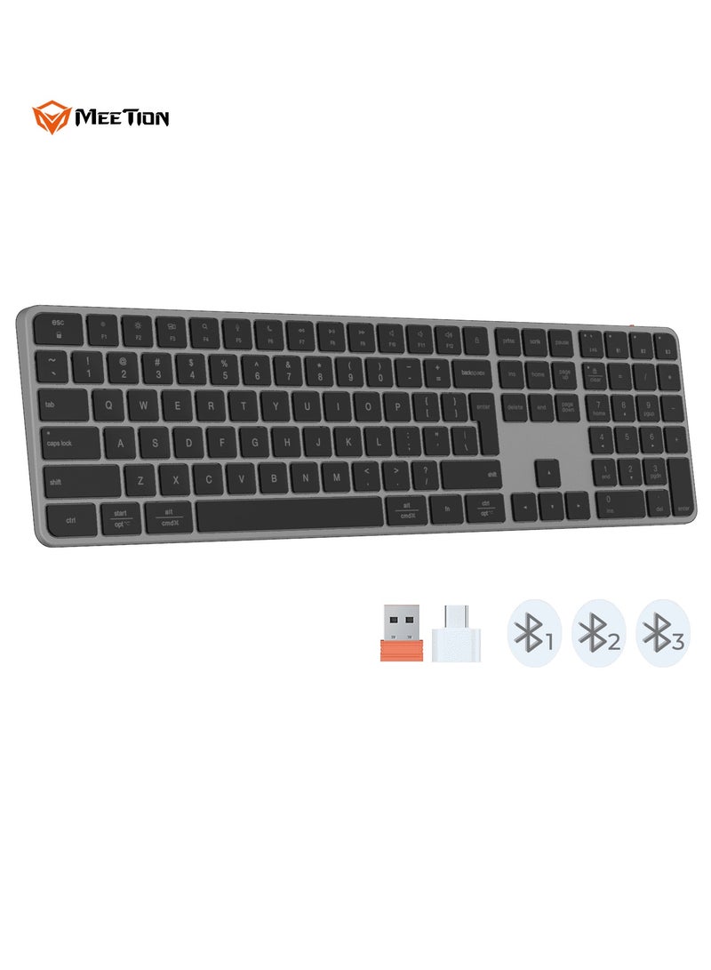 MEETION Full Keys 2.4G and Bluetooth Three Modes Keyboard ikey K230 Scissor Key Switch Keycaps With a 109 Key Full-Sized Layout Ultra-Slim Dual Mode Wireless Keyboard (English+Arabic, Black) - Image 1