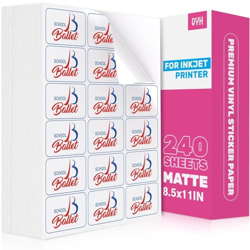 QYH Premium Matte Printable Vinyl Sticker Paper, 240 Sheets White Waterproof Vinyl for Inkjet & Laser Printers, Bulk Stickers for Small Business, Compatible with Cricut - 8.5x11 - Image 1