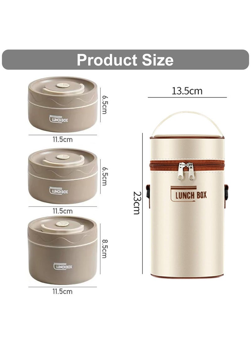 TOMSHOO - Kids Thermal Bento Lunch Box Set for School, Insulated Lunch Containers With Bag,3 Separate Stackable Lunch Container, Microwaveable Lunch Box Bento Box for Adults & Kids (3-Layer, Coffee) - Image 1