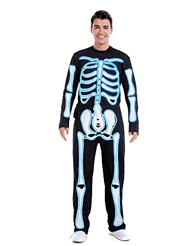 HSCTEK Light Up Skeleton Costume Adult Men Women Glow in The Dark Bone Cosplay Teen EL Wire Led Halloween Jumpsuit Blue XLarge - Image 1