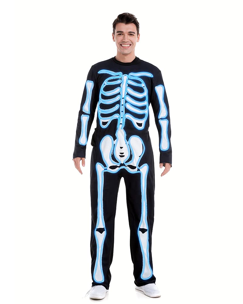 HSCTEK Light Up Skeleton Costume Adult Men Women Glow in The Dark Bone Cosplay Teen EL Wire Led Halloween Jumpsuit Blue XLarge - Image 2