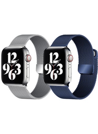 [set of 2] YOMNA Magnetic Metal Milanese Loop Band Compatible with Apple Watch Band 42mm 44mm 45mm 49mm, Mesh Strap Replacement for iWatch Series Ultra SE 8 7 6 5 4 3 2 1 (Silver/Navy Blue) - pzsku/Z815FD80DF79C42F191D4Z/45/_/1670952760/ae415862-301c-4d2f-a733-cf888f947c77