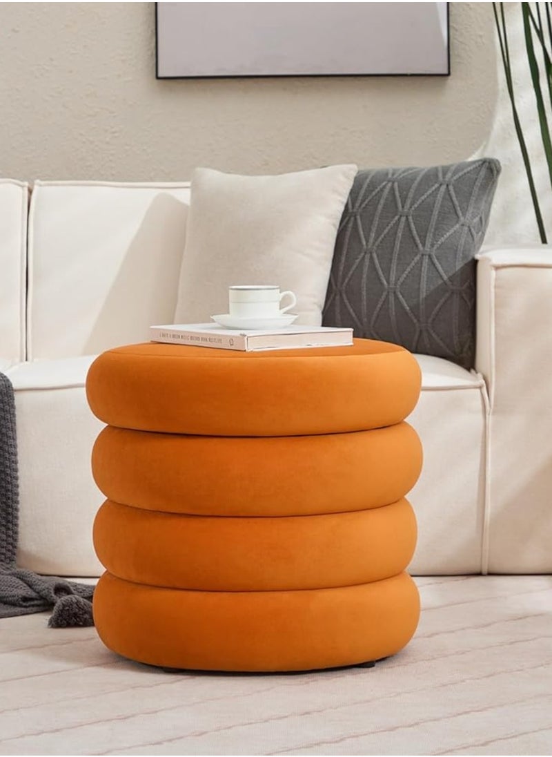 Nice Home Elegant Orange Velvet Storage Ottoman – Round Vanity Stool with Hidden Compartment, Soft Padded Seat & Wooden Base for Bedroom and Living Room  - Image 2