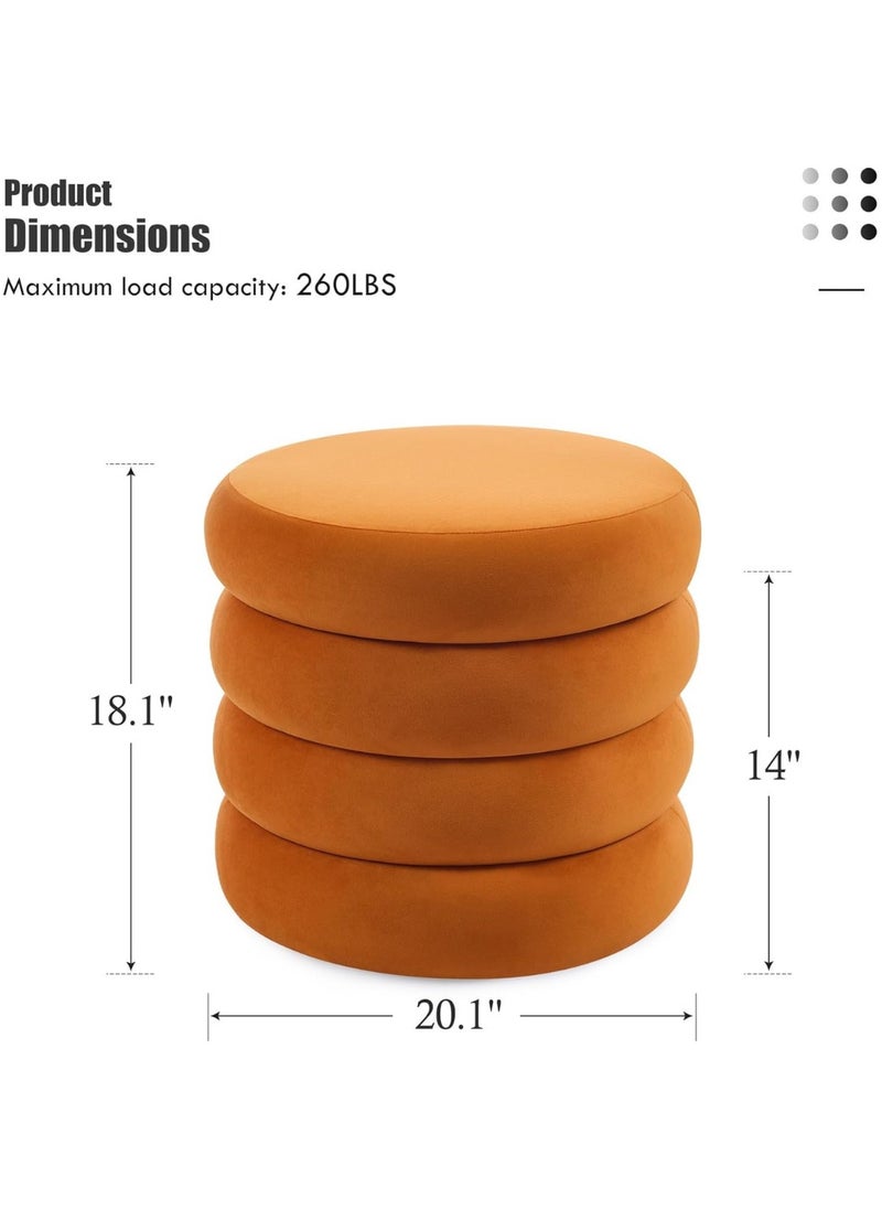 Nice Home Elegant Orange Velvet Storage Ottoman – Round Vanity Stool with Hidden Compartment, Soft Padded Seat & Wooden Base for Bedroom and Living Room  - Image 4