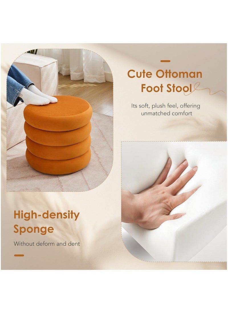 Nice Home Elegant Orange Velvet Storage Ottoman – Round Vanity Stool with Hidden Compartment, Soft Padded Seat & Wooden Base for Bedroom and Living Room  - Image 5
