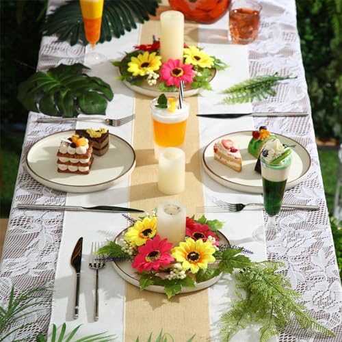 Maysing 4 Pcs Summer Candle Rings Wreaths 3. 15 Inch Center Floral Pillar Candle Rings Artificial Gerbera Daisy Flowers Table Centerpieces Summer Small Wreaths for Tapers Wedding Party - Image 3