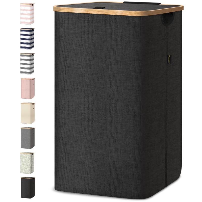 BALEINE Laundry Hamper with Lid Tall Laundry Baskets with Bamboo Pull Handles Large Laundry Bin with Internal Support 26Gal100L Carbon Black - Image 2