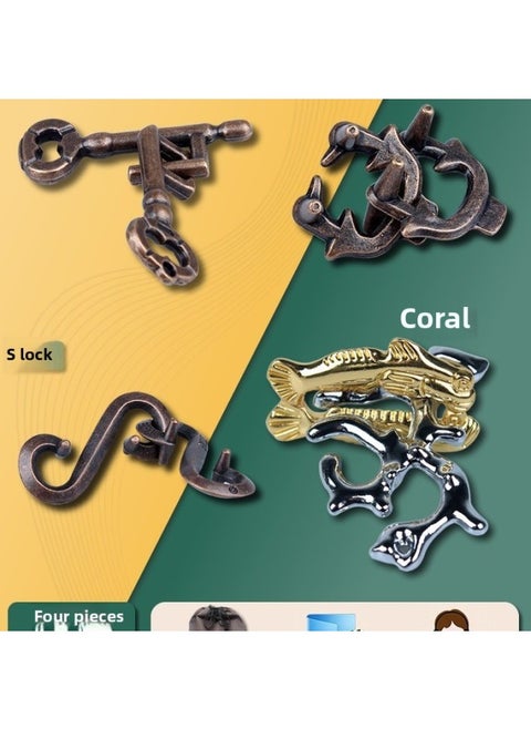 Today's Collar High Quality Metal Luban Lock Difficulty Unlock Nine Series Toy Puzzle Intelligence Metal Full Set Luban Lock-Color:Six-piece Set B